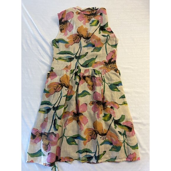 Marisa & Marie Cream Floral Button Up 100% Linen Sleeveless Collar Midi Dress S - Picture 7 of 8